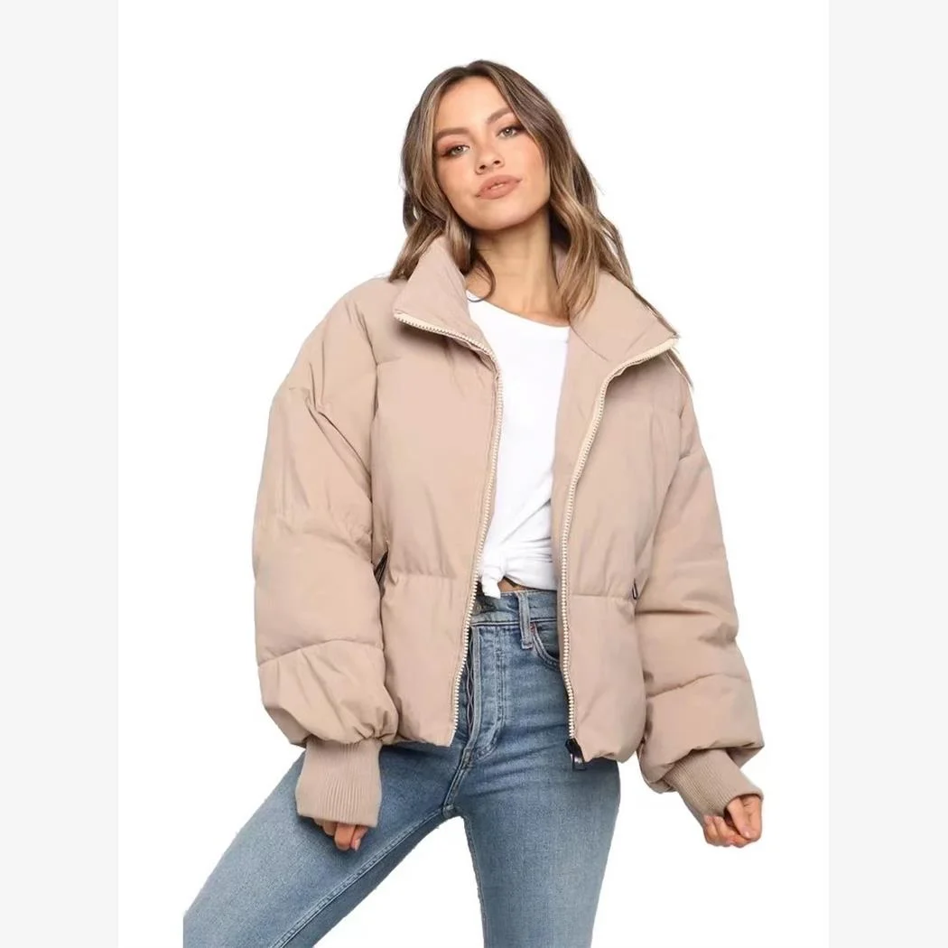 

Зимнее повседневное свободное пуховое хлопковое женское пальто ort Sle Street Faion Long Sve с воротником-стойкой, однотонное пальто