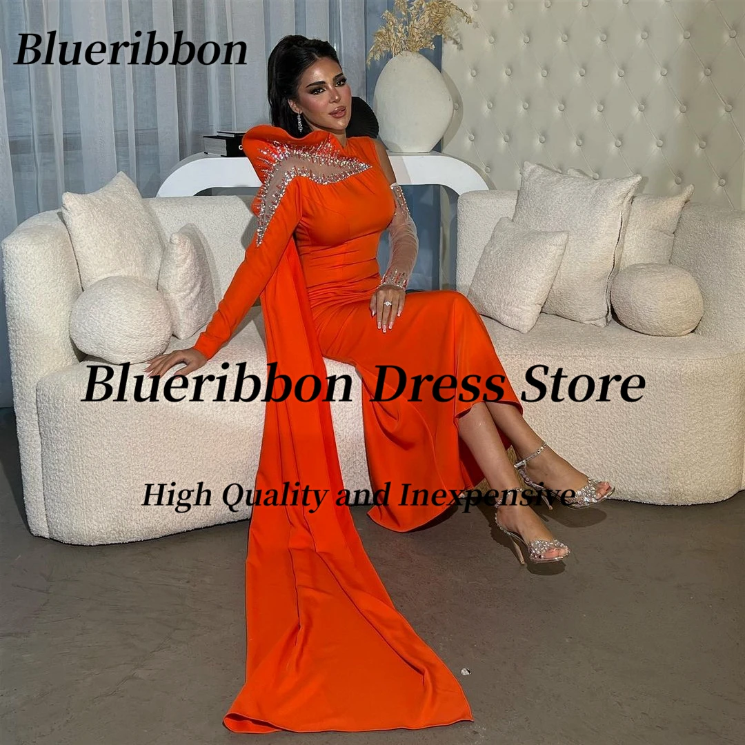 Blueribbon 2024 Newest Prom Dresses Long Sleeves Beaded Vestidos Des Birthday Party Saudi Arabia Women Wear Evening Dress