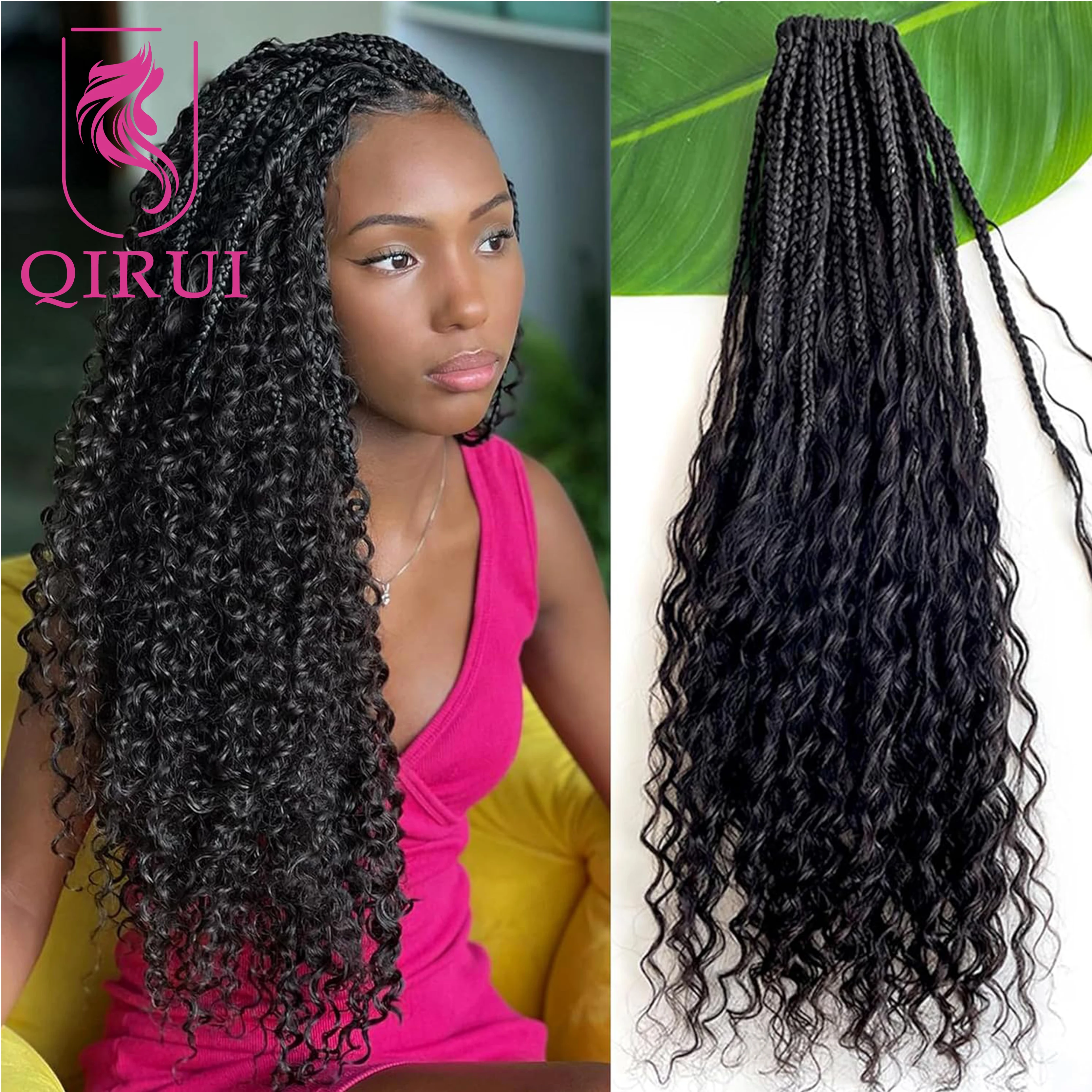 

14-30Inch Crochet Braids Human Hair Goddess Boho Box Braids Crochet Human Hair Extensions Pre-looped With Curly Ends