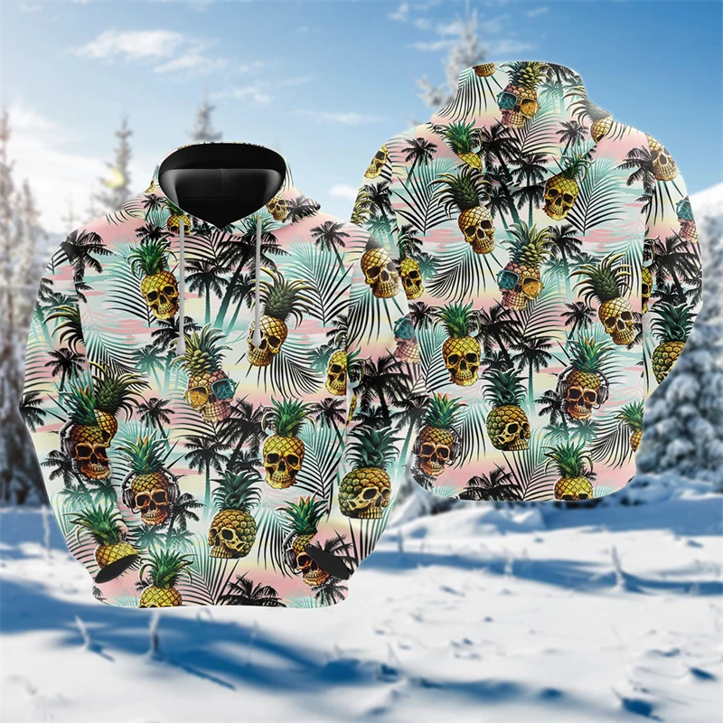 

Pineapple Skull Graphic Sweatshirts Hawaiian Tropical Flowers 3D Printed Hoodies For Men Clothes Casual Y2k Hoody Skeleton Tops