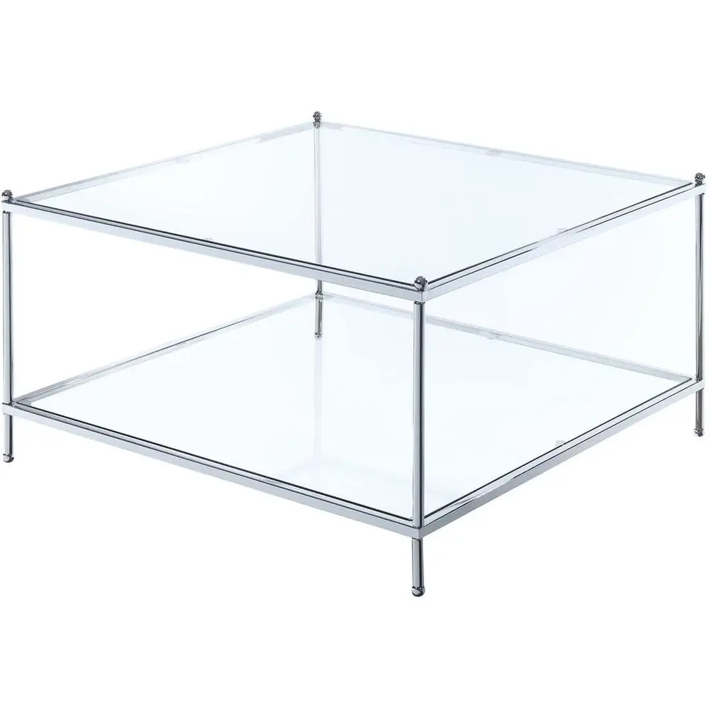 

Square Coffee Table with Clear Glass Top and Chrome Base