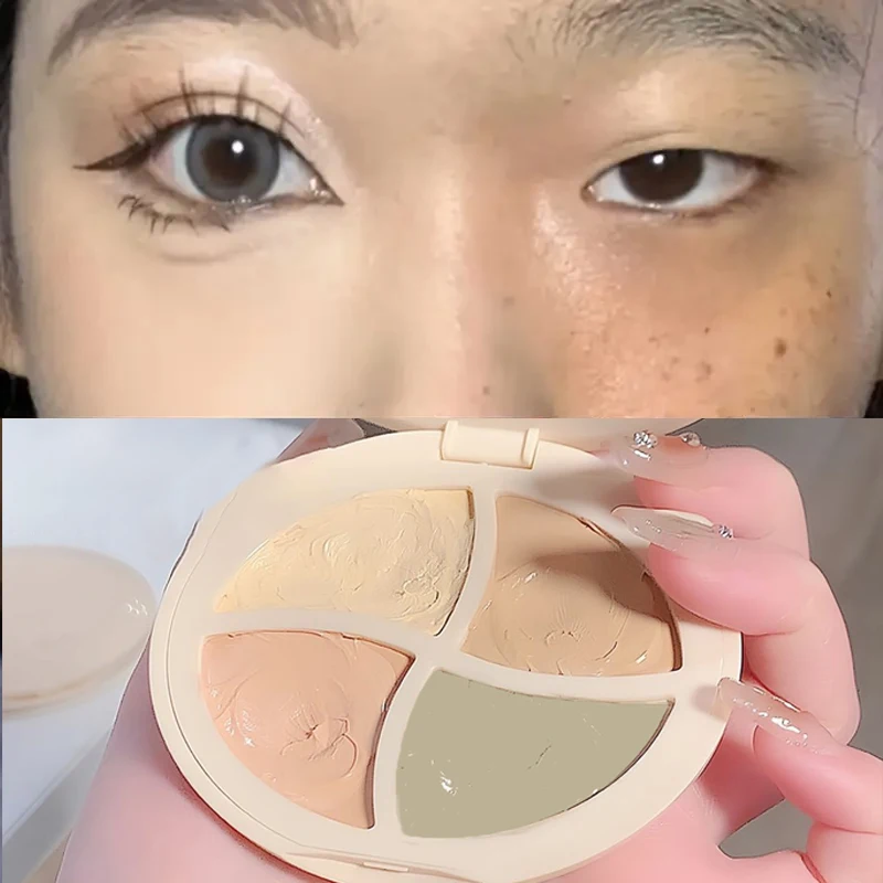 Paleta de corretivo à prova d'água 4 em 1, hidratação natural de longa duração, textura cremosa, cobre manchas/círculos escuros/acne