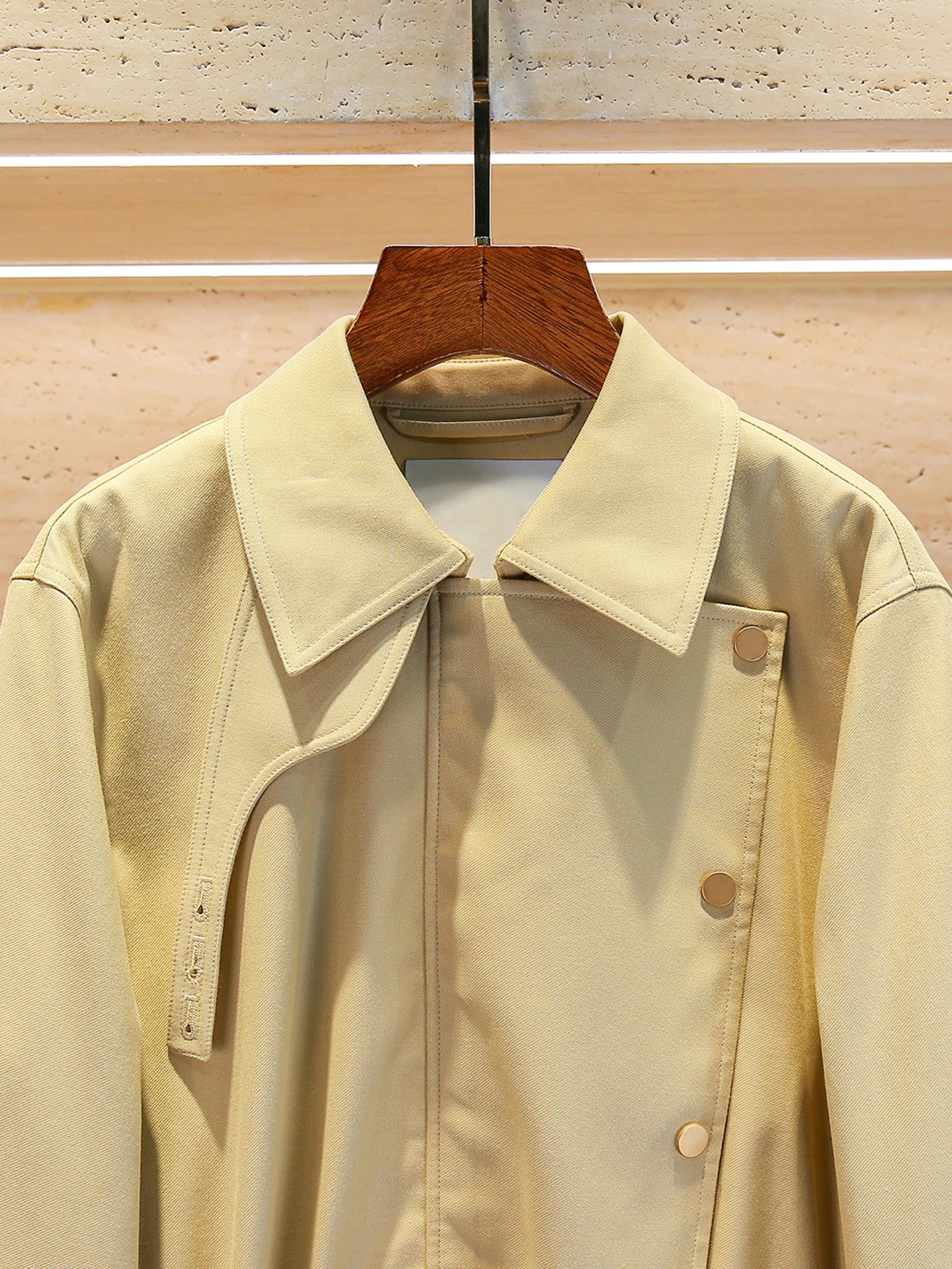 High-End Women's Autumn Coat Barn Sle Dstring Waist Workwear Jaet Simple Loose Fit Long Sve ort Length Single Button