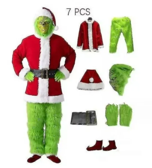 Costume di babbo natale Set festa di natale Prom Adult Role Playing Green outfit Monster Shaggy Halloween Cosplay Suit guanti Mask