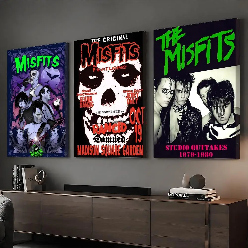 M-Misfits Metal Band Painting Calligraphy HD Canvas Print Poster Wall Art | Optional Frame | Modern Hallway Decor