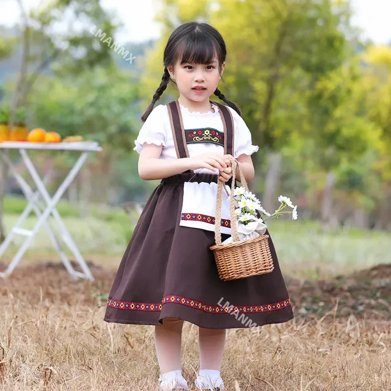 Child Traditional Oktoberfest Dirndl Dress German Bavarian Beer Wench Costume Kids Girl Maid Costume Stage Show Party Dress