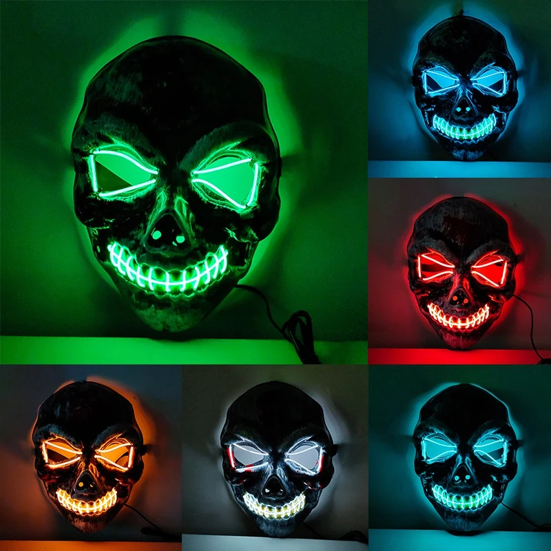 

Creepy Halloween Skull Glow Mask Party Cosplay Props Scary Atmosphere Electronic Decoration Themed Party Supplies With Led Light