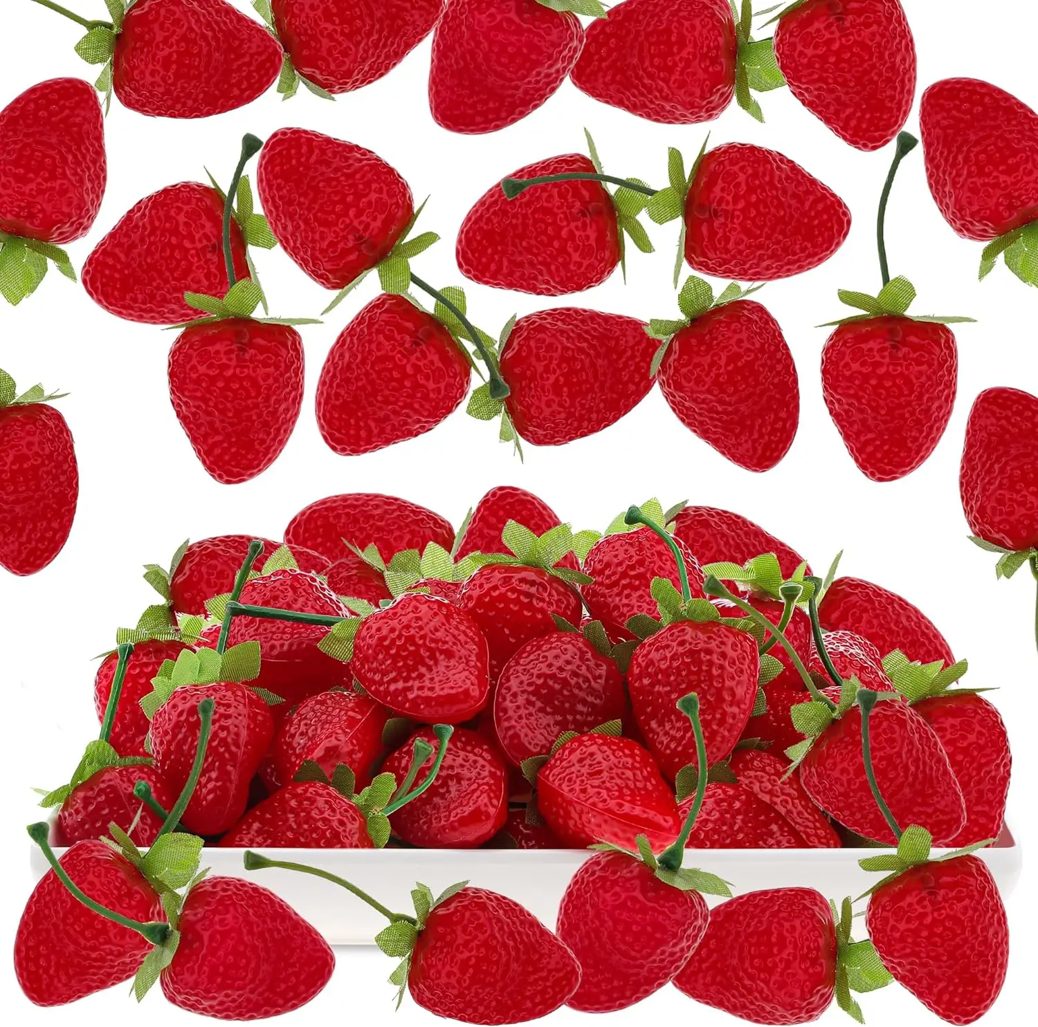 30pcs Artificial Strawberry Lifelike Simulation Small Dard Red Strawberries Set Decoration Fake Fruit Home House Kitchen Decor