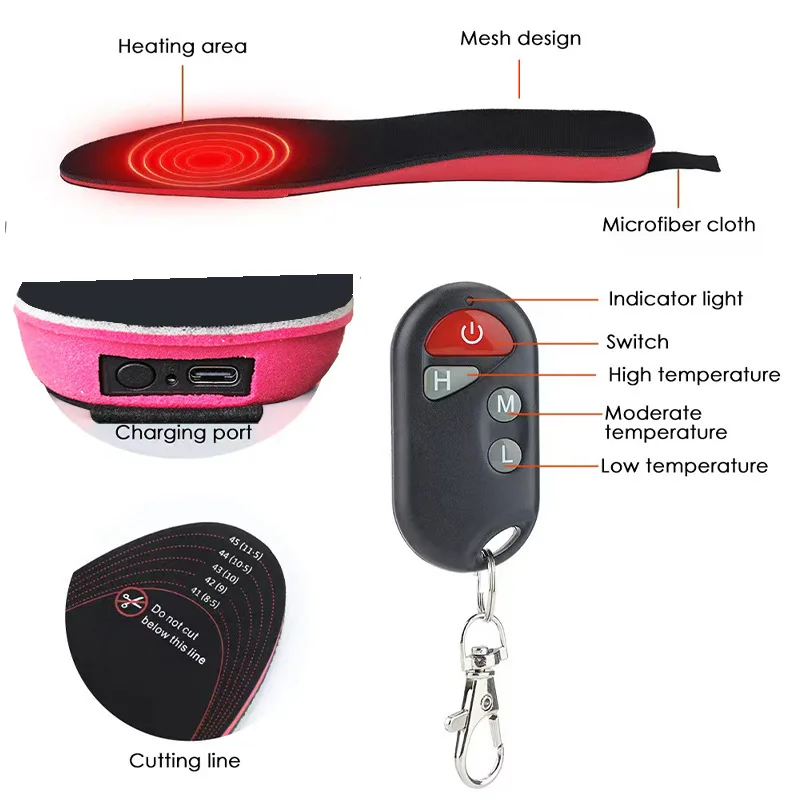 4000mAh Rechargeable Heated insoles 3 levels Remote control Heating insole Outdoor warm hiking shoe pad Ski insoles