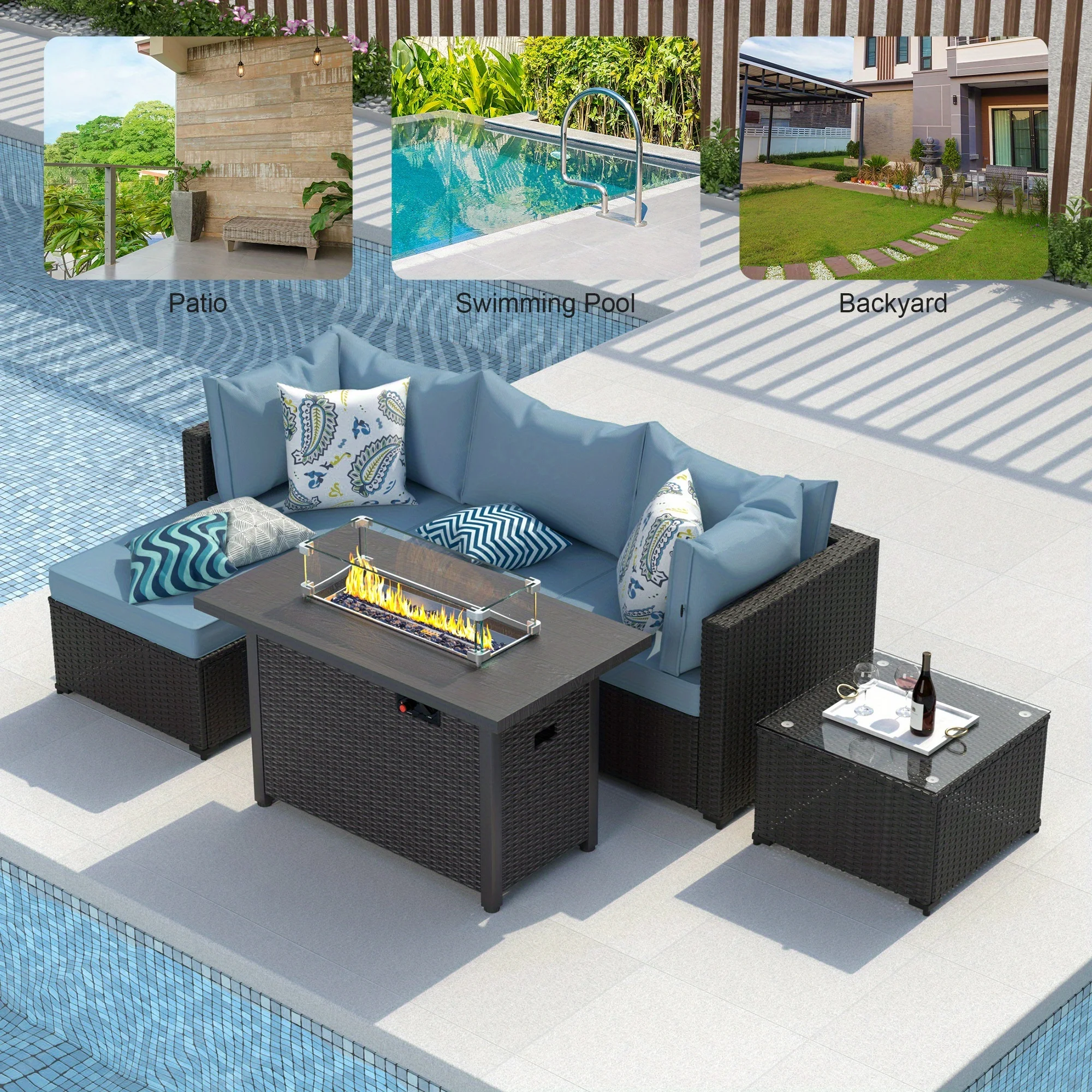 

Patio Furniture Set Outdoor Sectional Sofa with Ottoman Wicker Couch Rattan Modular Seating Conversation Sets Porch Decor