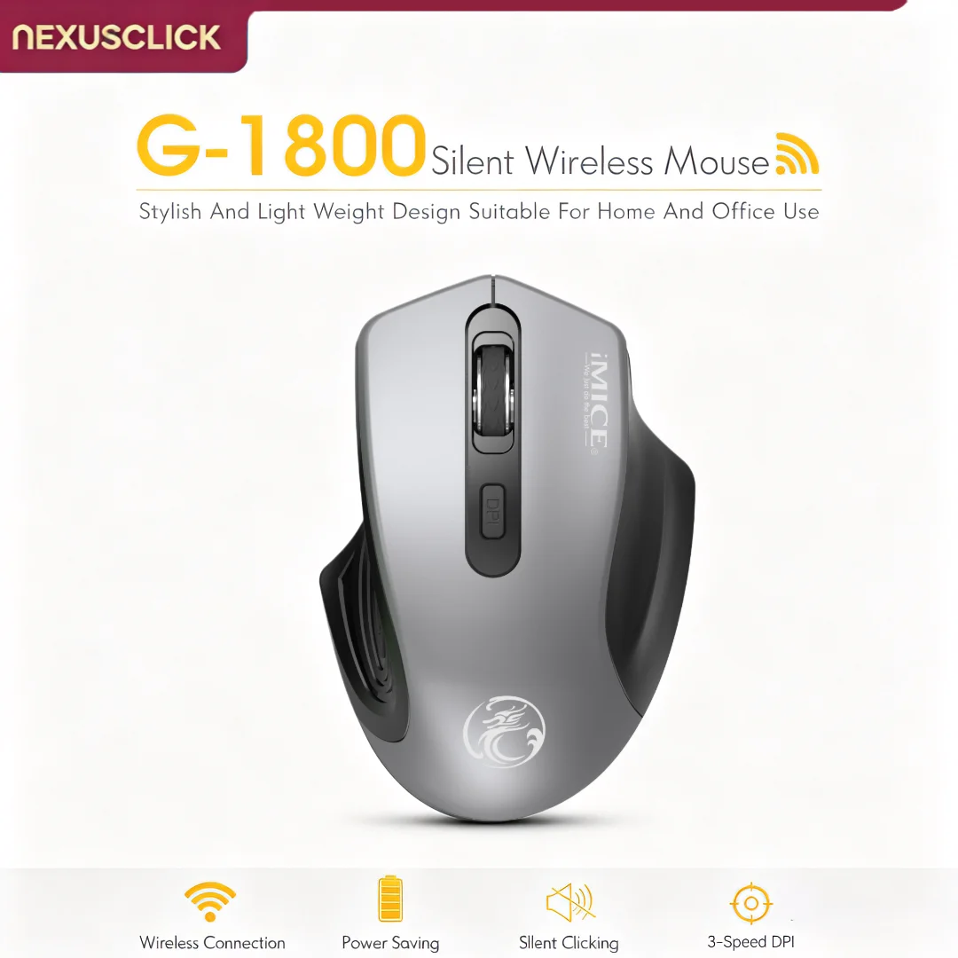 Mouse Óptico Sem Fio Silencioso NexusClick 2.4G com Receptor USB e Pilha AA para Escritório, Trabalho, Jogos, Laptop e Mac