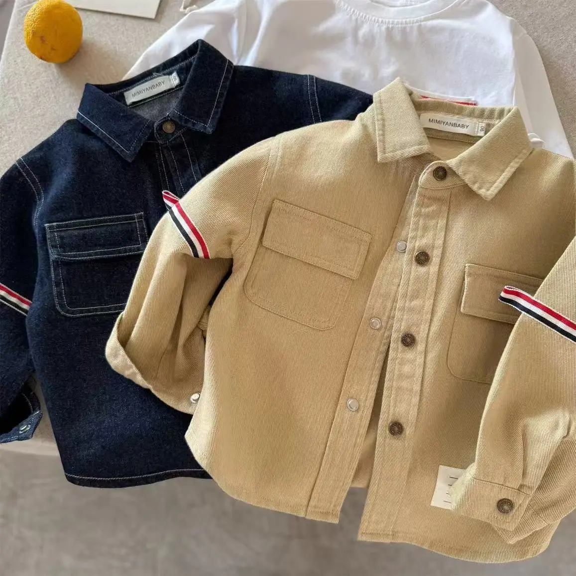 

New Children's Shirt 2025 Spring and Autumn Boys and Girls Striped Ribbon Cowboy Shirt Baby Elegant Children's Top