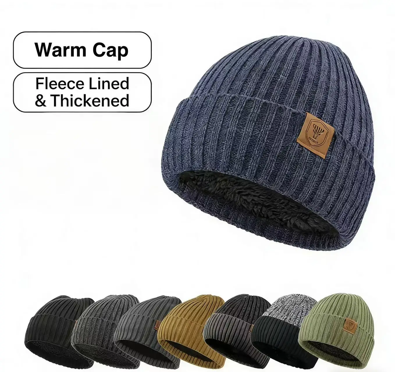 

Fleece Lining Knitted Cap Thickened Wool Suitable for Men and Women Outdoor Cycling Cap Skiing Cap Winter Warm Cap Running Cap