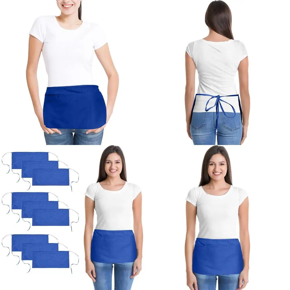 

10-Pack Royal Blue Poly-Cotton Waist Aprons for Kitchen & Restaurant Use
