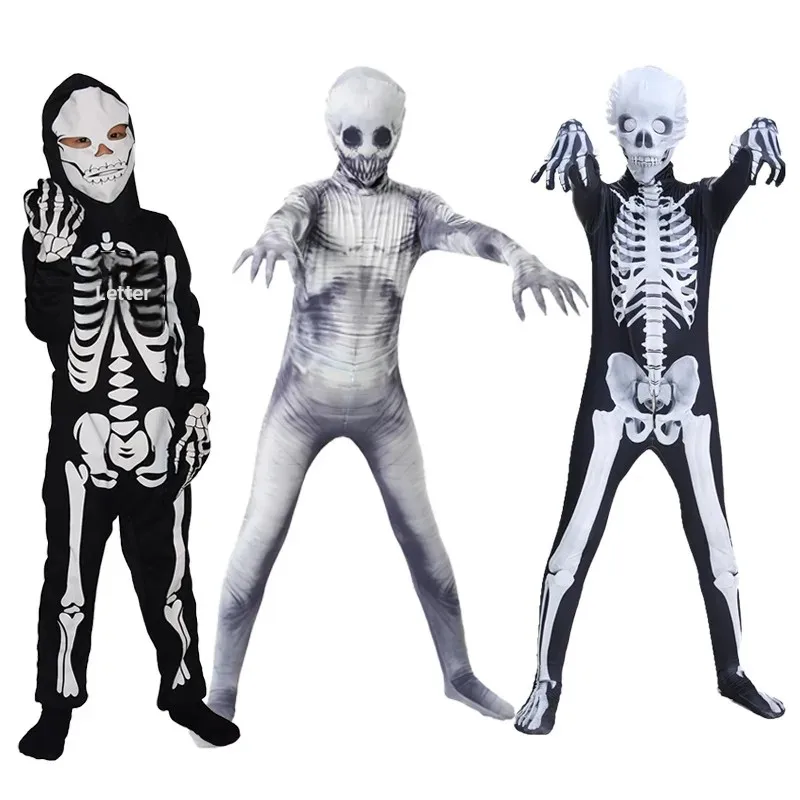 Disfraz de esqueleto para Halloween, juego de rol de fiesta aterradora, conjunto de ropa de fantasma para niños, niñas, adultos, hombres y mujeres