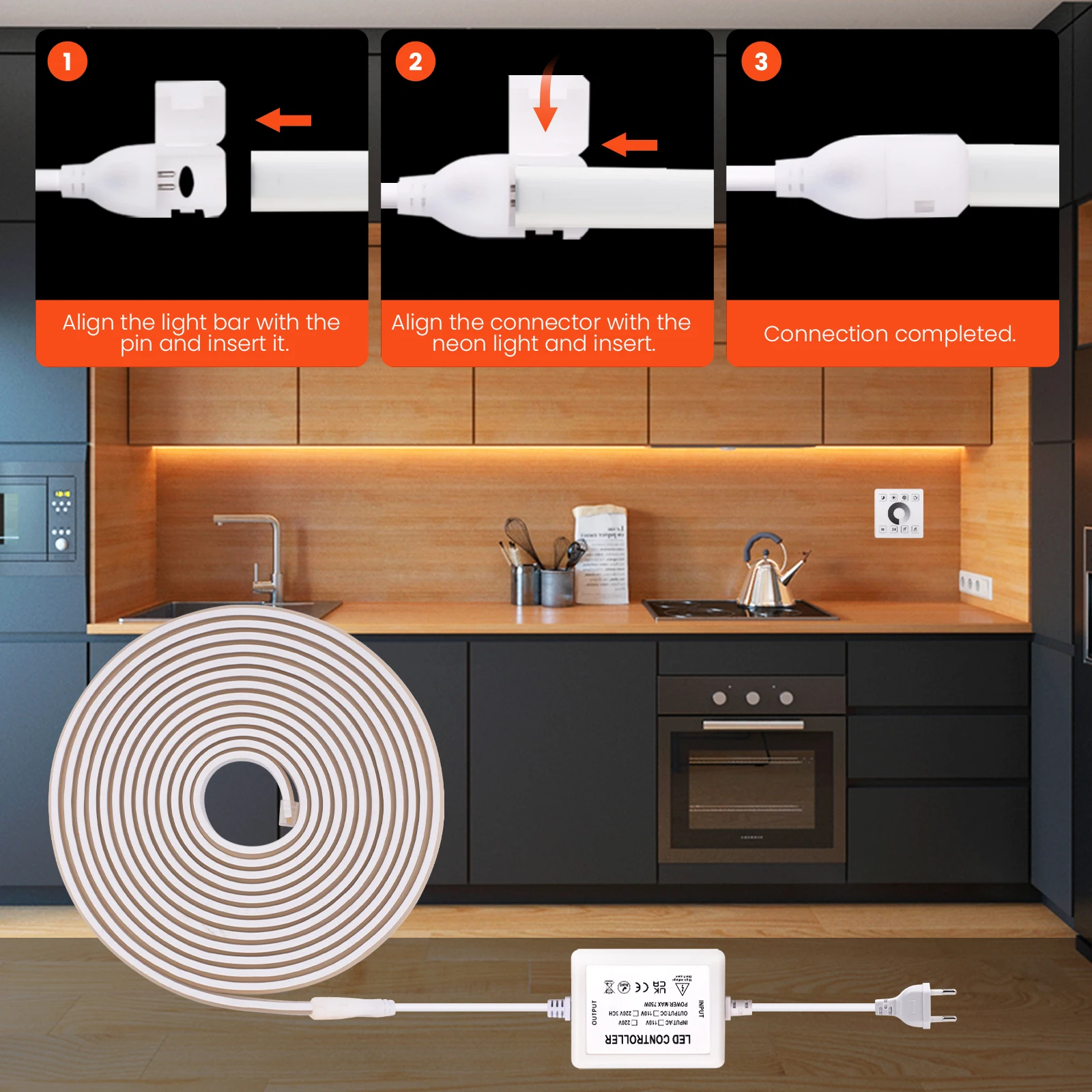 Dimmable COB LED Strip Light 220V Waterproof  LED Neon Strips 288LEDs/M RF Wireless Touch Panel Control Flexible LED Ribbon Tape