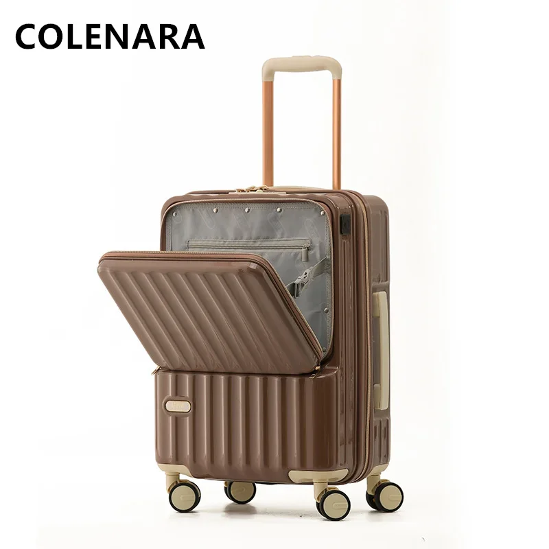 COLENARA New Luggage Front Opening Boarding Case Laptop Trolley Case USB Charging Travel Bag 20"24" ABS+PC Cabin Suitcase