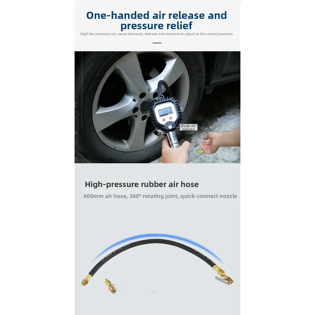 BW-001 Digital Pressure Gauge for Tires 0-255 PSI / 18 BAR / KG-CM2 / KPA LCD Readout and 600mm Hose for All Vehicle Types