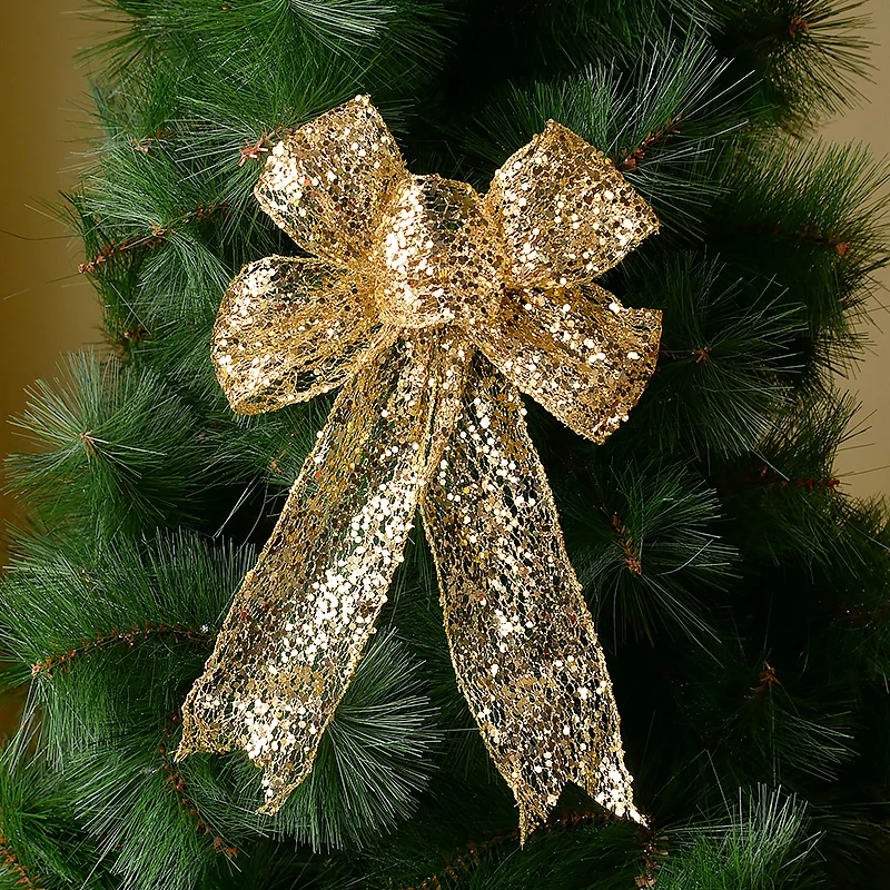 1 buah 30cm pita Natal besar busur poliester Emas Glitter ikatan simpul pohon Natal hiasan gantung Tahun Baru dekorasi rumah Navidad 2025