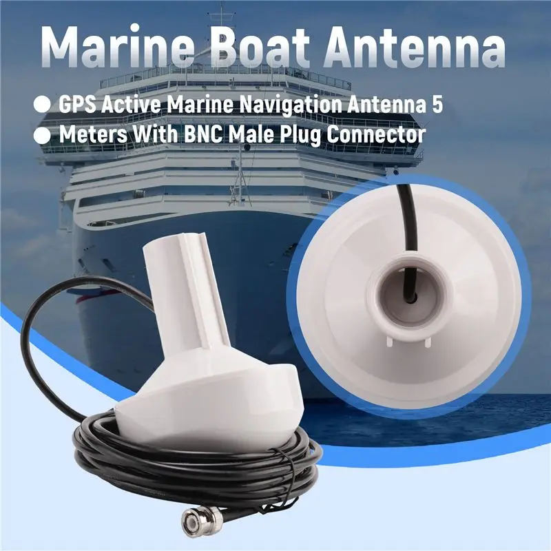 5M Active GPS Marine Timing Antenna 1575+/-5MHz RHCP 42dB LNA Low Noise BNC Male G3/4 Waterproof