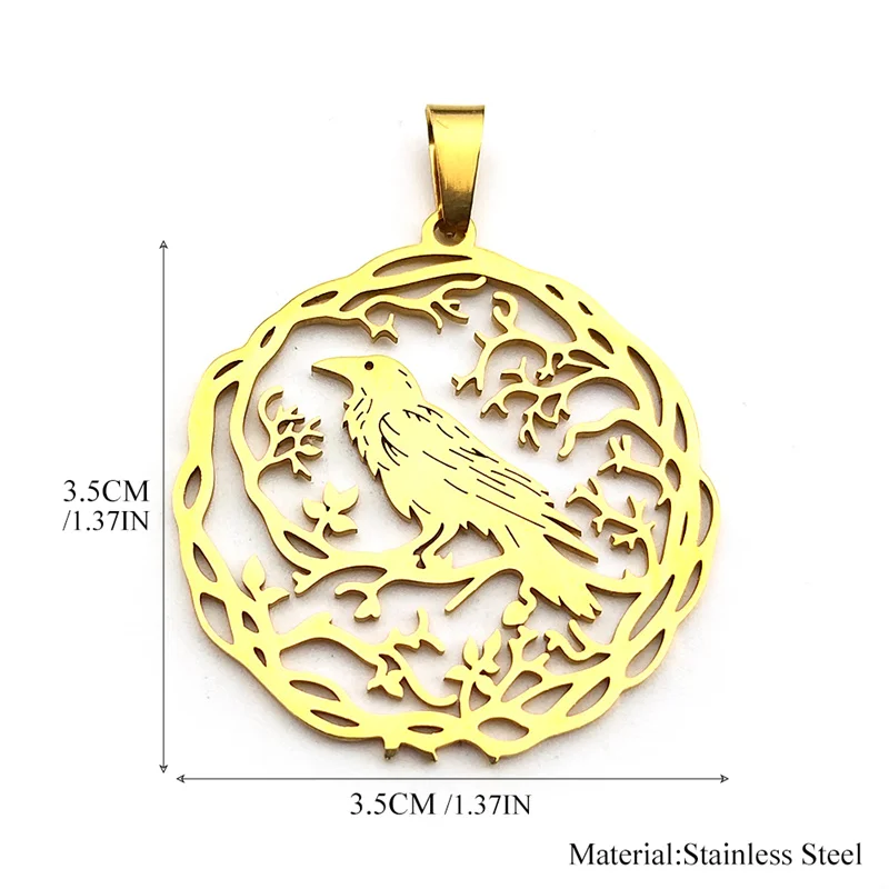 3Pcs Hollow Black Crow Charms For Women Men Stainless Steel Gold Silver Color Tree Of Life Love Pendants Jewelry Making