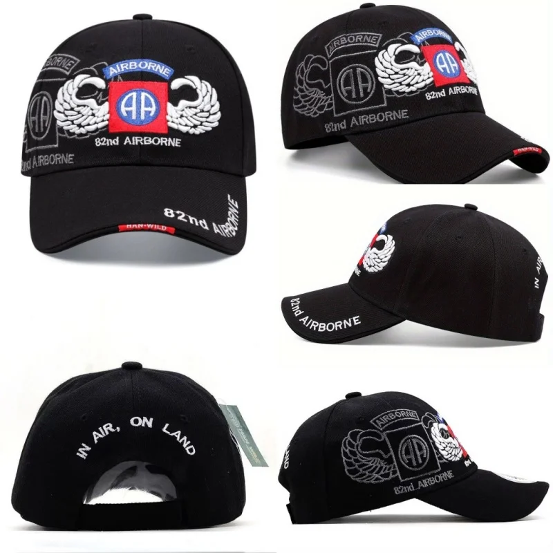 Gorra de béisbol sencilla de algodón para hombre y mujer, gorra snapback con bordado de alas, gorras casuales, gorras de pesca, 82nd Airborne