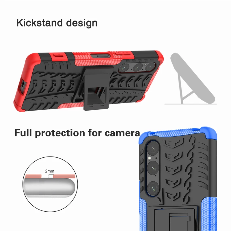 For Sony Xperia 1 V Case For Sony Xperia 1 V Cover Armor Silicone Rubber Anti drop Phone Stand Protect For Sony Xperia 1 V Case