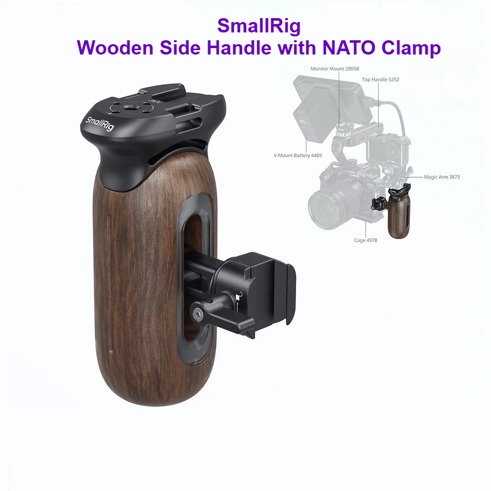 Деревянная боковая рукоятка SmallRig с креплением NATO для кейсов или монтажных пластин с рельсом NATO, до 15 кг/33,1 фунта, с холодным креплением -5239