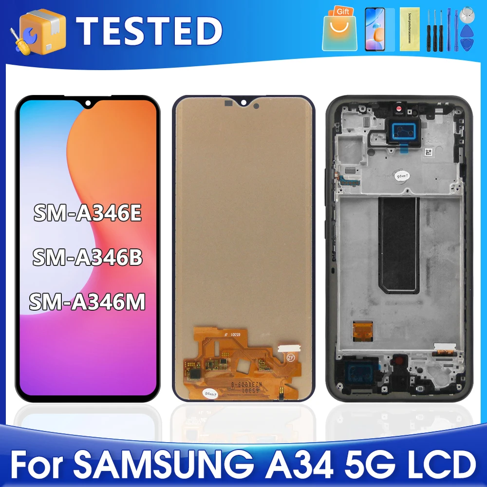 Tested A34 5G For Samsung For A34 A346 A346B A346E A346M A3460 LCD Display Touch Screen Digitizer Assembly Replacement