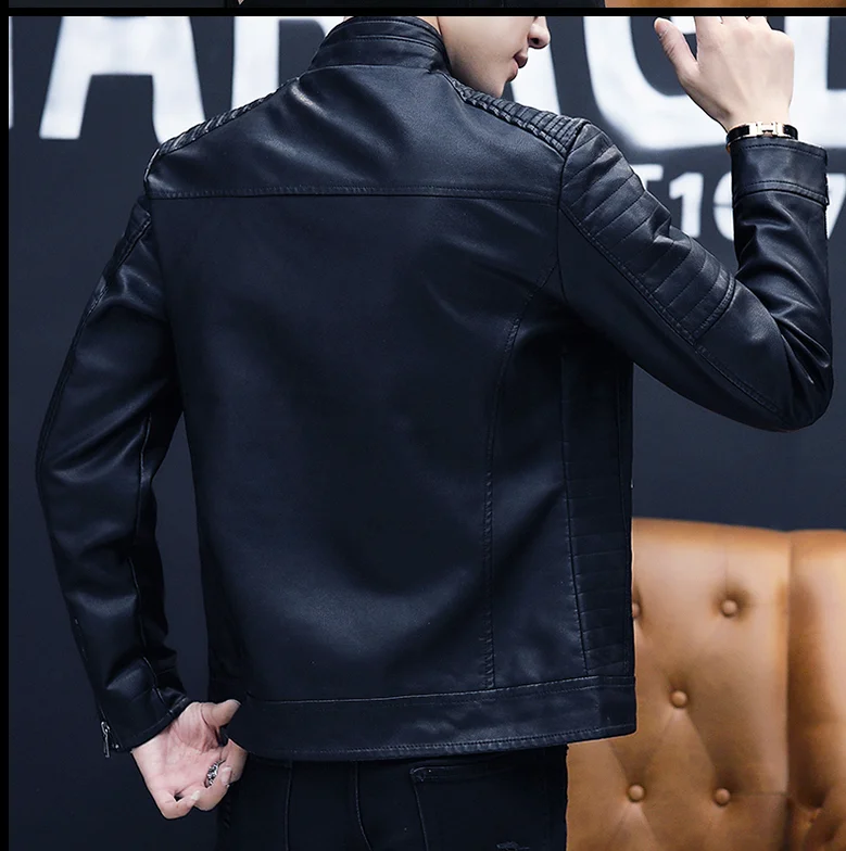 

Leather Jacket Men's Casual Jacket Korean Version Trendy Slim Fit Handsome Youth Spring and Autumn Motorcycle Suit Leather Coats