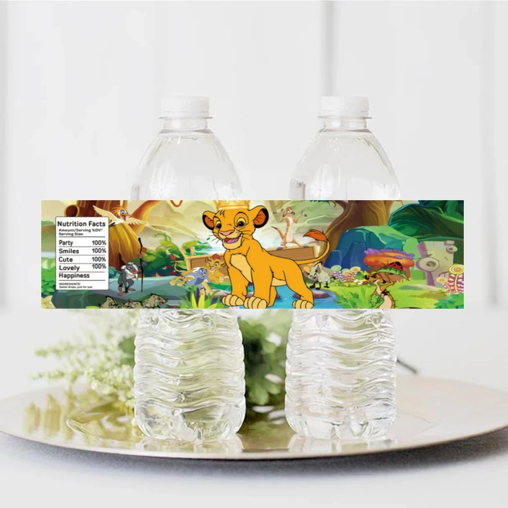 10/20/30Pcs Lion King Water Bottle Labels Stickers Kid Birthday Decoration Waterproof Sticker for Baby Shower Party Supplies