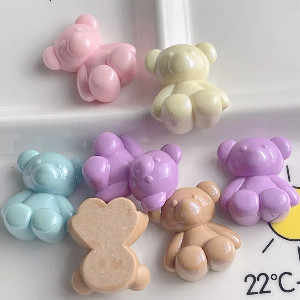 5pcs Loose powder glossy macaron bear cartoon figure miniature diy crafts supplies resin flatback cabochons