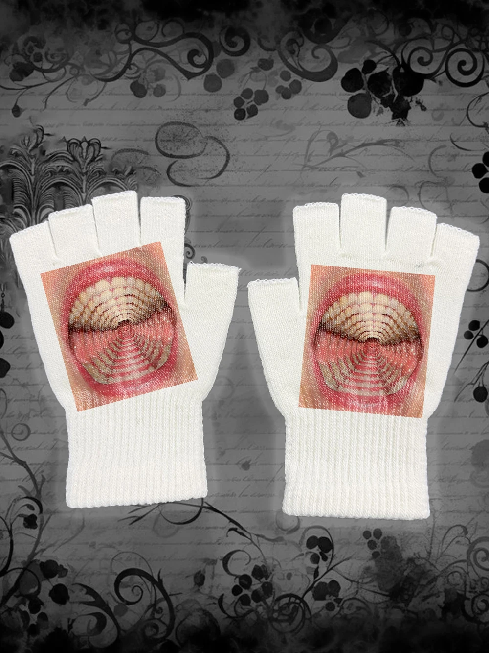 

Готические ужасы, спиральные вязаные перчатки без пальцев, белые для темного стиля, Хэллоуина