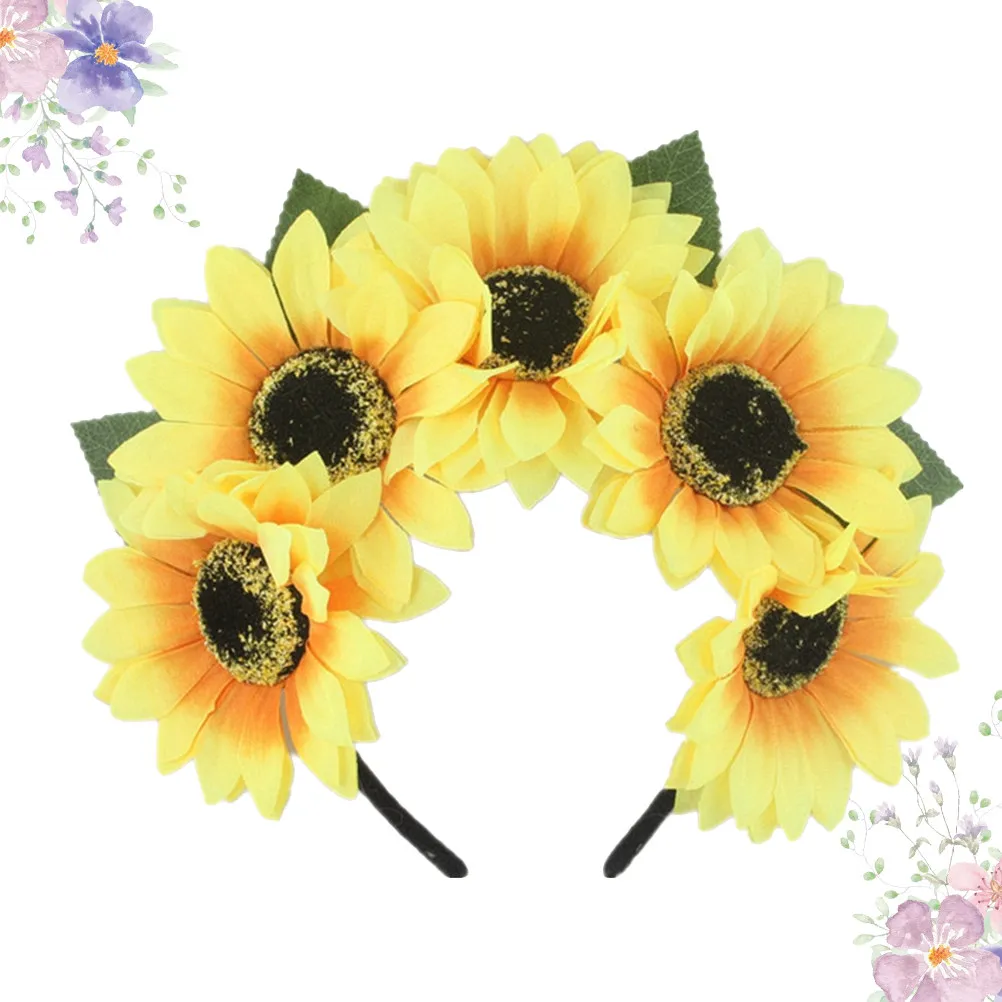 

Yellow Sunflower Hair Hoop Elastic Simulate Flower Headband Party Photo Props Hawaiian Festival Headwear Sunflower Hair Hoop