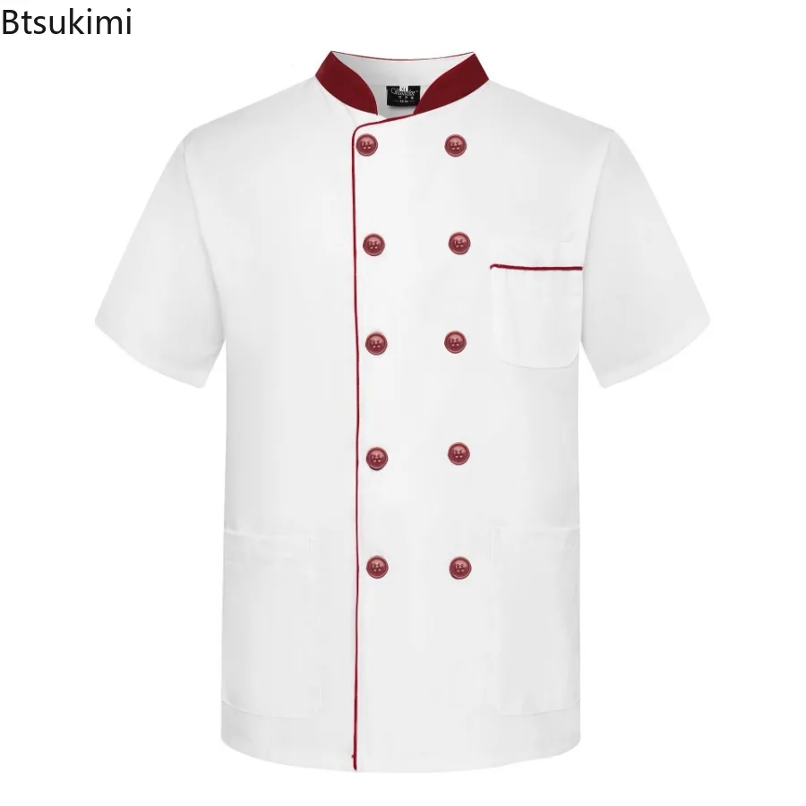 2025 Nuova Cucina Chef Abbigliamento Da Lavoro Uniforme Da Chef degli uomini A Maniche Corte Sottile Estate Traspirante A Maniche Lunghe High-end Testa Chef Abbigliamento