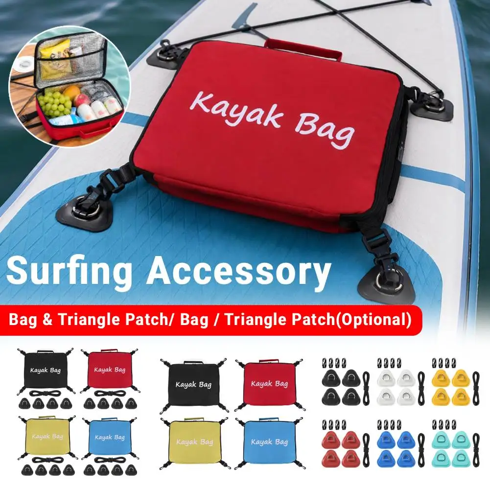 Upgrade SUP Accessory Kit: PaddleBoard Deck Insulated Bag & 4PCS D-Ring Patches with Elastic Bungee Cord for Surfing Kayak Canoe