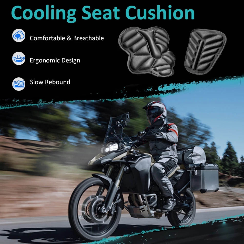 Motorcycle Seat Cushion, 2 PCS Universal Cooling Motorcycle Seat Pad Anti-Slip 3D Seat Cover for Motorcycles Scooters