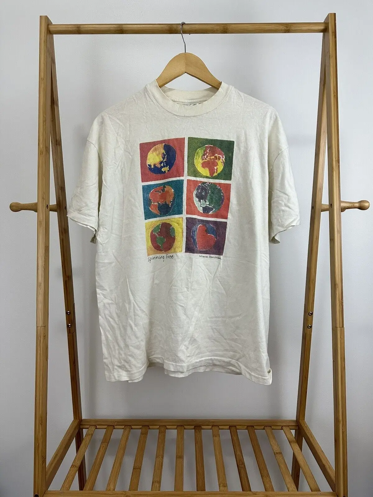 

VTG Spinning Free Katharine Montstream Art Warhol Earth Planet T-Shirt Size XL