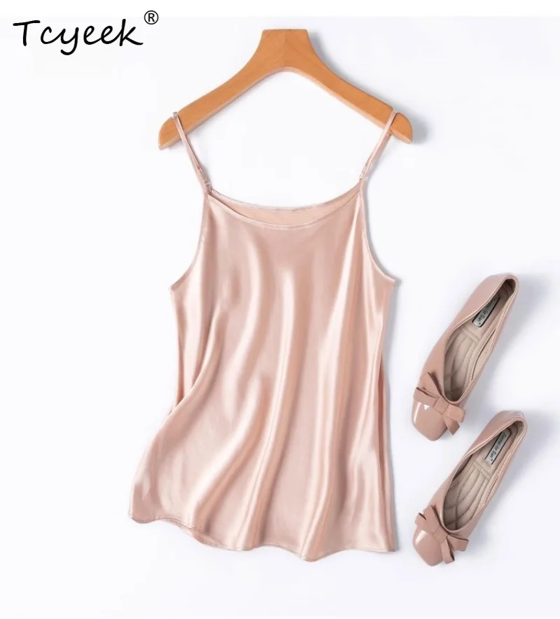 Tcyeek 100% Real Mulberry Silk Woman Tops 20MM Silk Woman Clothing 2026 Summer High-quality Simple Smooth Tanks Top Ropa Mujer