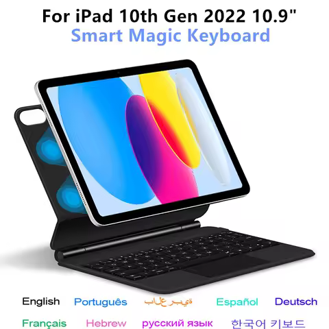iPad 2022 10 10 세대 10.9 인치 스마트 케이스 용 Folio Magic Keyboard 포르투갈어 스페인어 히브리어 아랍어 독일어 키보드 커버