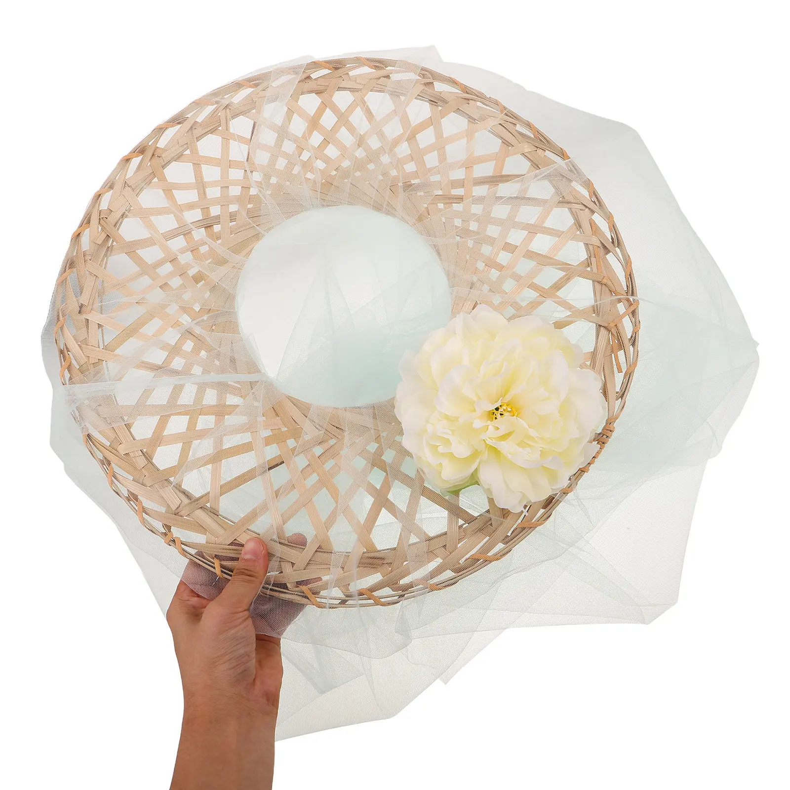 Sombrero Tradicional Chino de Bambú con Cubierta Facial, Sombrero de Paja Tejida para Disfraces Hanfu, Accesorios para Sesiones de Fotos, Cultura Asiática