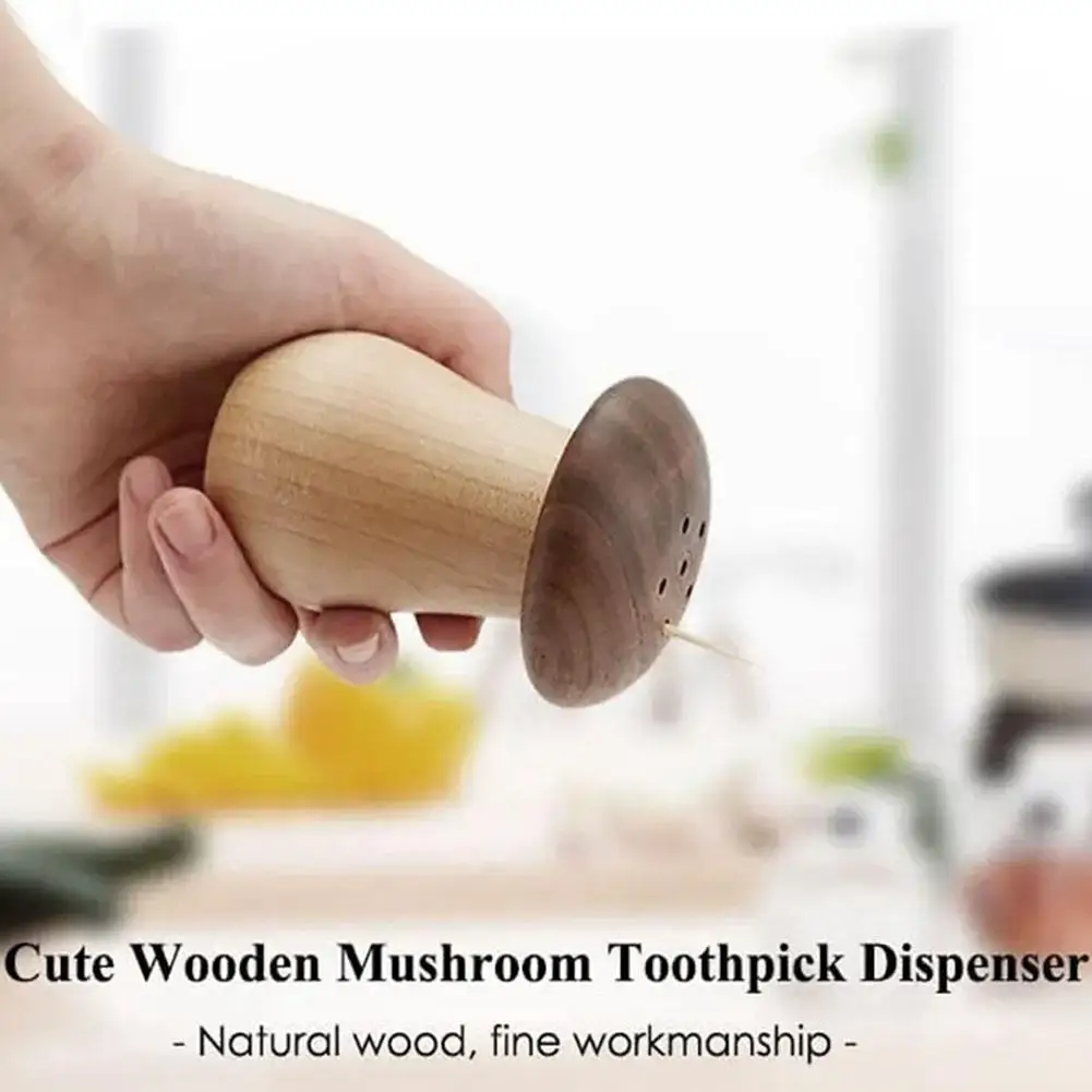 Walnut Wood Mushroom Toothpick Holder Dispenser Creative Container For Home, Kitchen, And Restaurant Use Container Toothpicks