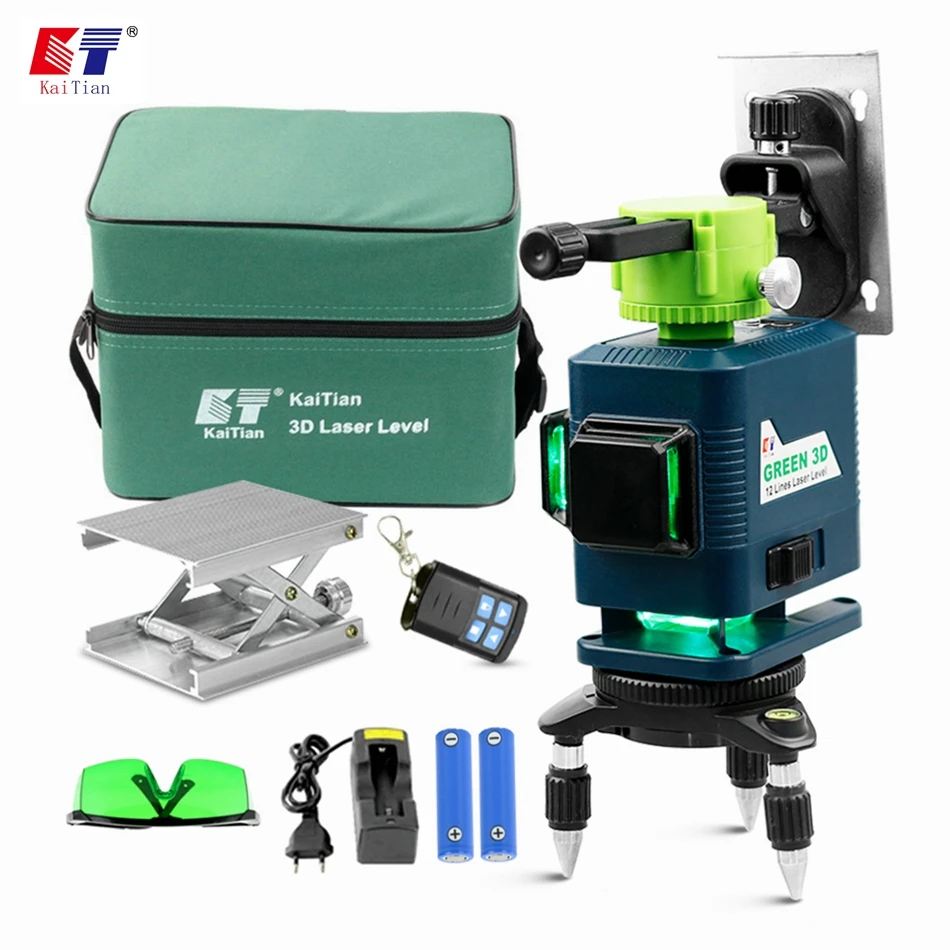 KaiTian 360 Self Leveling Laser Level Battery Vertical&Horizontal Powerful Remote Control Green 3D Line Level Nivel Lasers Tools