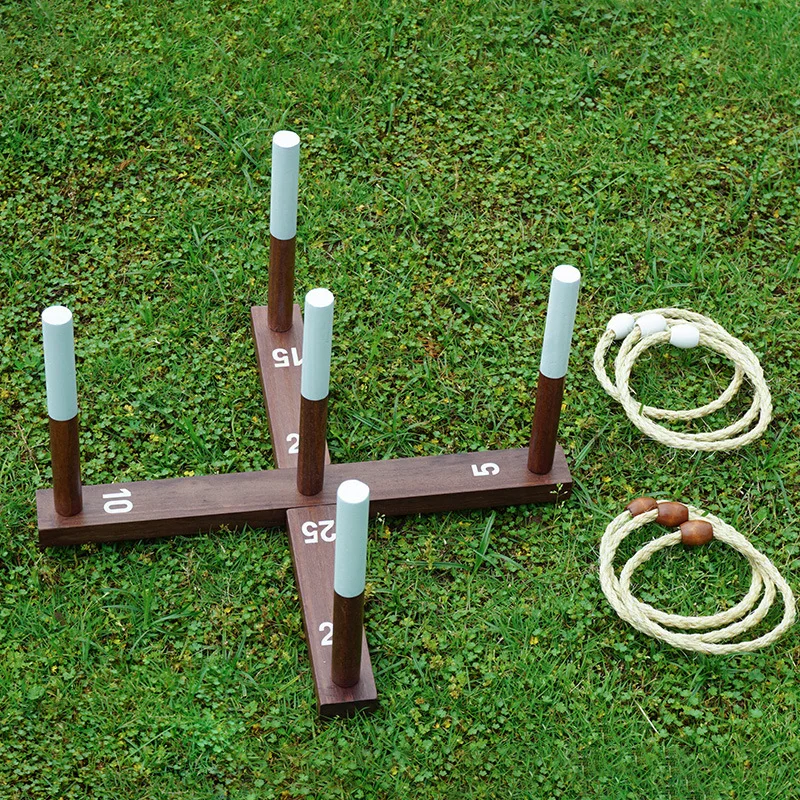 Base cruzada + saco de armazenamento + 6 alças de corda de cânhamo anéis jogo crianças anel lance cabine esportes ao ar livre brinquedos jogando jogos de treinamento de velocidade