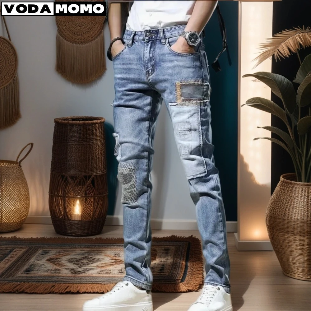 

Men Stylish Ripped Jeans Pants Slim Straight Frayed Denim Clothes Men New Fashion Skinny Trousers Clothes y2k Skinny Jeans Men