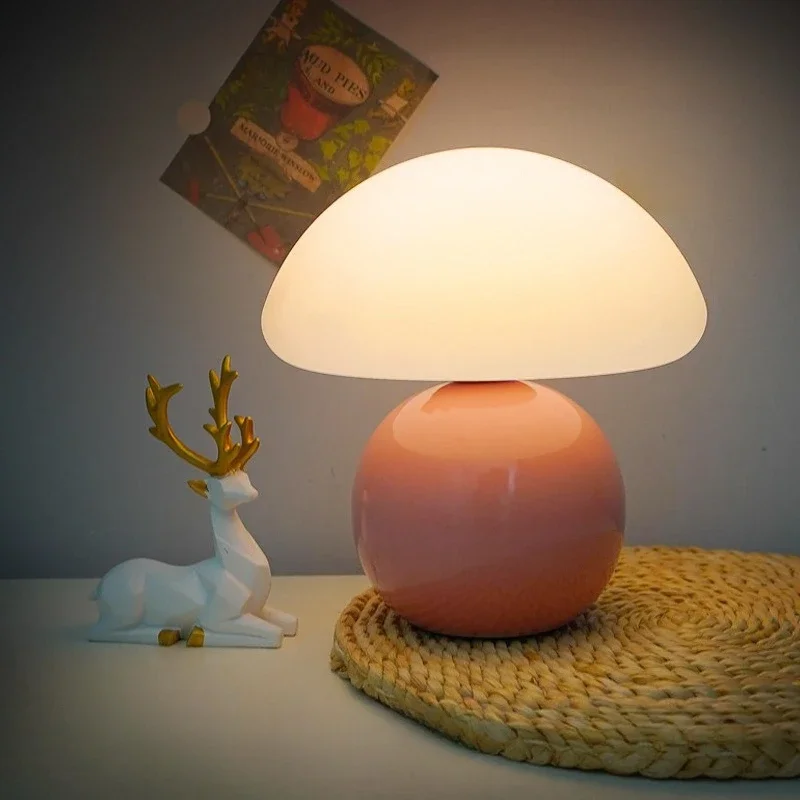 Ceramic Night Light Cartoon Mushroom Bedside Lamp Bedroom Decoration Small Table Lamp Household Aesthetic Lighting Accessories