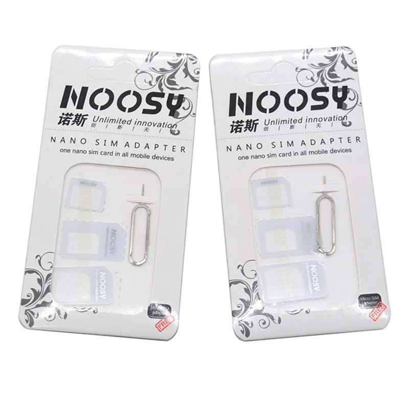 100sets 4In1 Noosy Nano SIM Karte Micro SIM Karte zu Standard Adapter Adapter Konverter Set für Handy mit Eject Pin Schlüssel