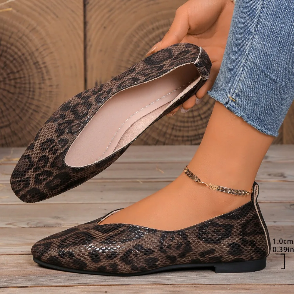 Mocasines de Mujer de Cuero con Estampado de Serpiente, Tallas Grandes 35-43, Zapatos Planos de Punta Cuadrada, Bailarinas, Mocasines Diarios Sin Cordones