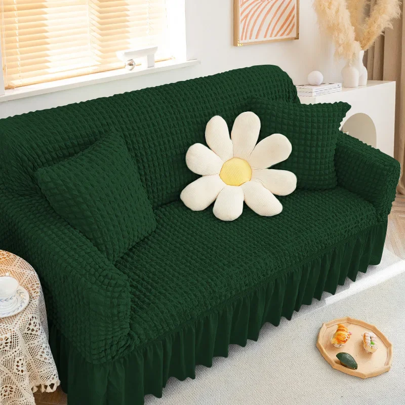 

Simple And Fresh Fabric Elastic Seersucker Sofa Cover All-inclusive Solid Color Triple Thickened Non-slip Sofa Cover