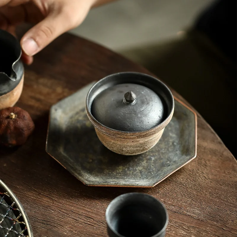 ★Mr. Qing's Young Pottery Works Stoneware Sculpture Clay Flavor Ugyen Cover Bowl Kiln Treasure Tea Brewing Bowl